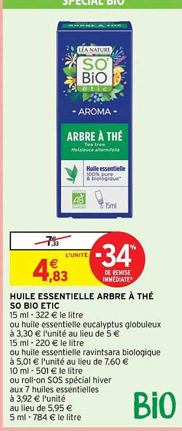 Huile Essentielle Arbre à Thé So Bio étic Ou Huile Essentielle Eucalyptus Globuleux Ou Huile Essentielle Ravintsara Biologique Ou Roll-on Sos Spécial Hiver Aux 7 Huiles Essentielles
