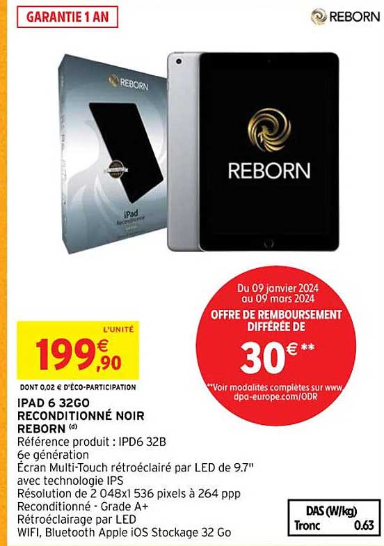 ipad 6 32go reconditionné noir reborn