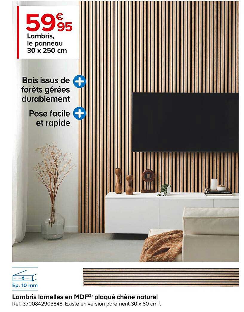 Lambris Lamelles En Mdf Plaqué Chêne Naturel 30 X 250 Cm