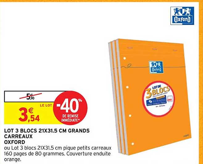 lot 2 blocs 21x31.5 cm grands carreaux oxford