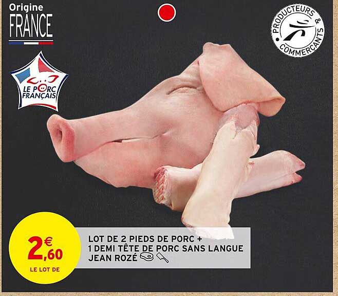 lot de 2 pieds de porc + 1 demi tête de porc sans langue jean rozé