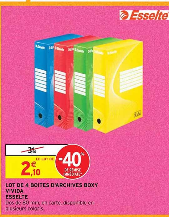 lot de 4 boites d'archives boxy vivida esselte