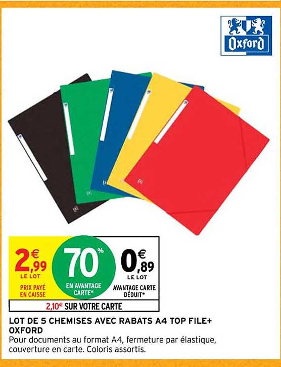 lot de 5 chemises avec rabats a4 top file+ oxford