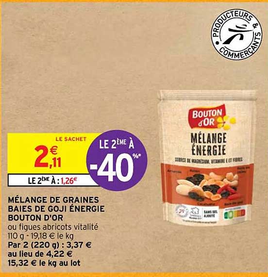 mélange de graines baies de goji énergie bouton d'or ou figues abricots vitalité