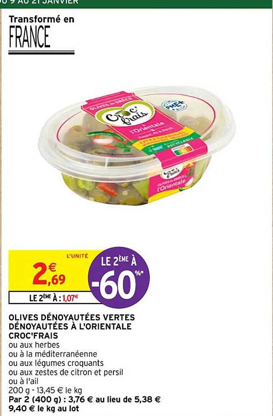 Olives Dénoyautées Vertes Dénoyautées à L'orientale Croc'frais