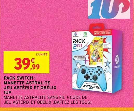 pack switch: manette astralite jeu astérix et obélix 1up
