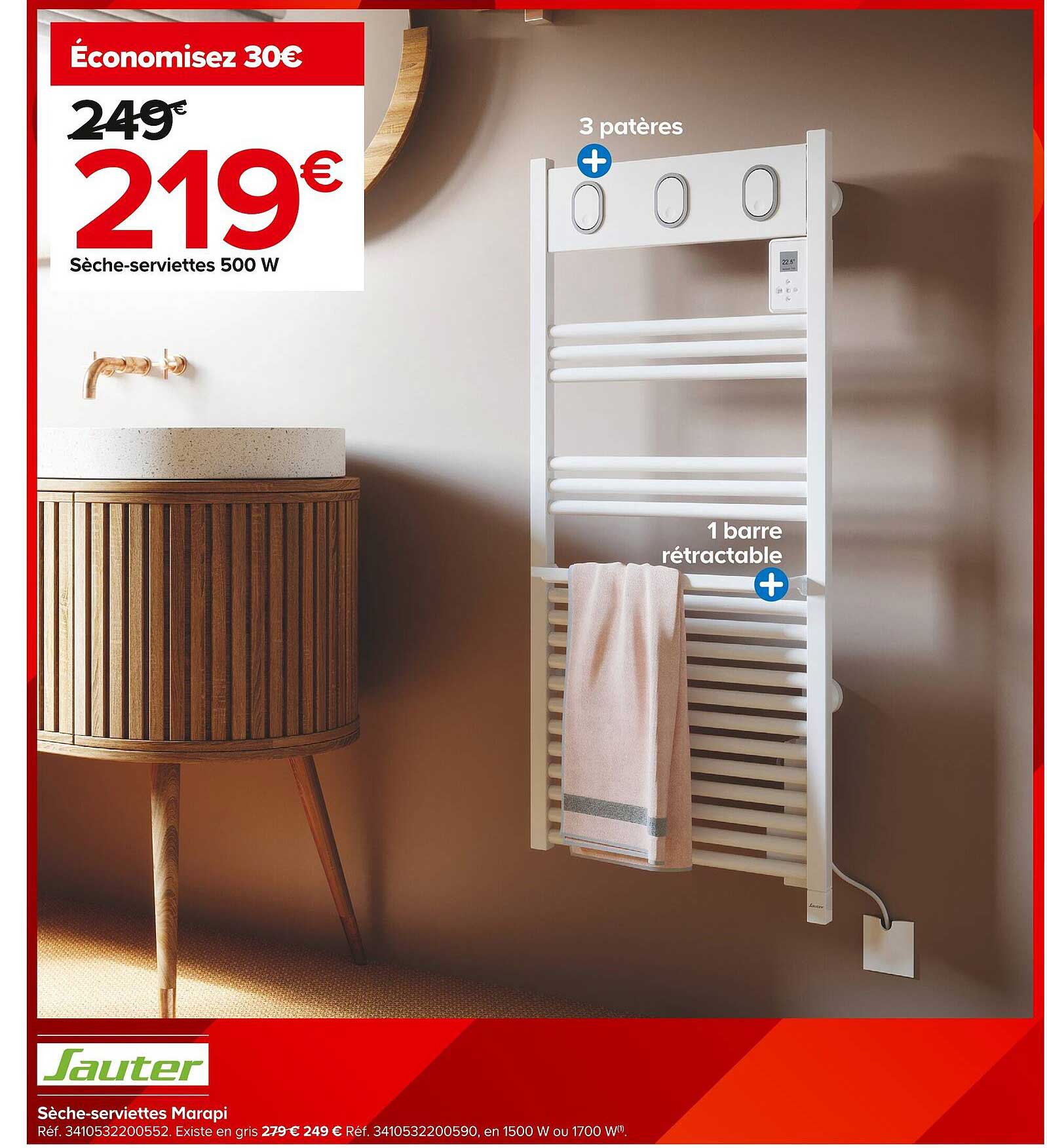 sèche-serviettes 500 w marapi sauter