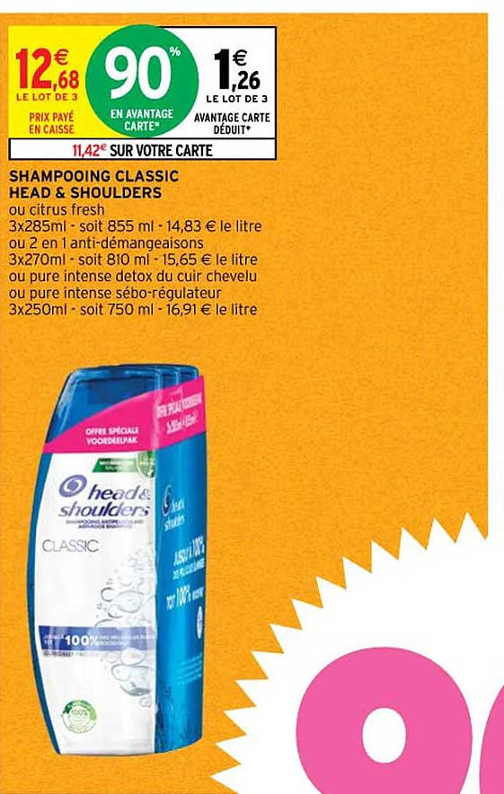 shampooing classic head & shoulders ou citrus fresh ou 2 en 1 anti-démangeaisons ou pure intense détox du cuir chevelu ou pure intense sébo-régulateur