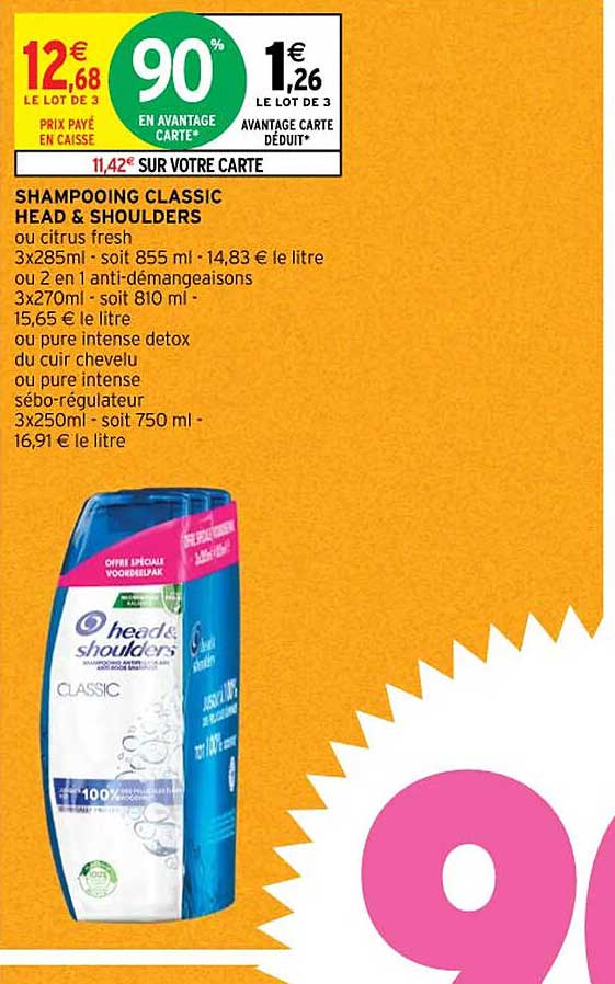 shampooing classic head & shoulders ou citrus fresh ou 2 en 1 anti-démangeaisons ou pure intense detox ou pure intense sébo-régulateur