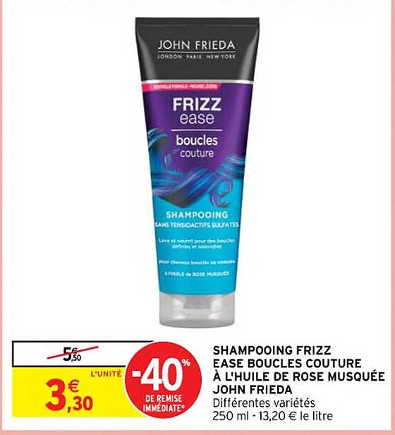 shampooing frizz ease boucles couture à l'huile de rose musquée john frieda