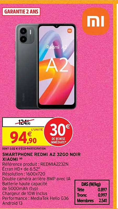 smartphone redmi a2 32go noir xiaomi