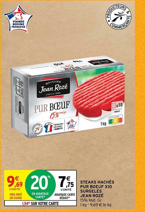 steaks hachés pur bœuf x10 surgelés jean rozé