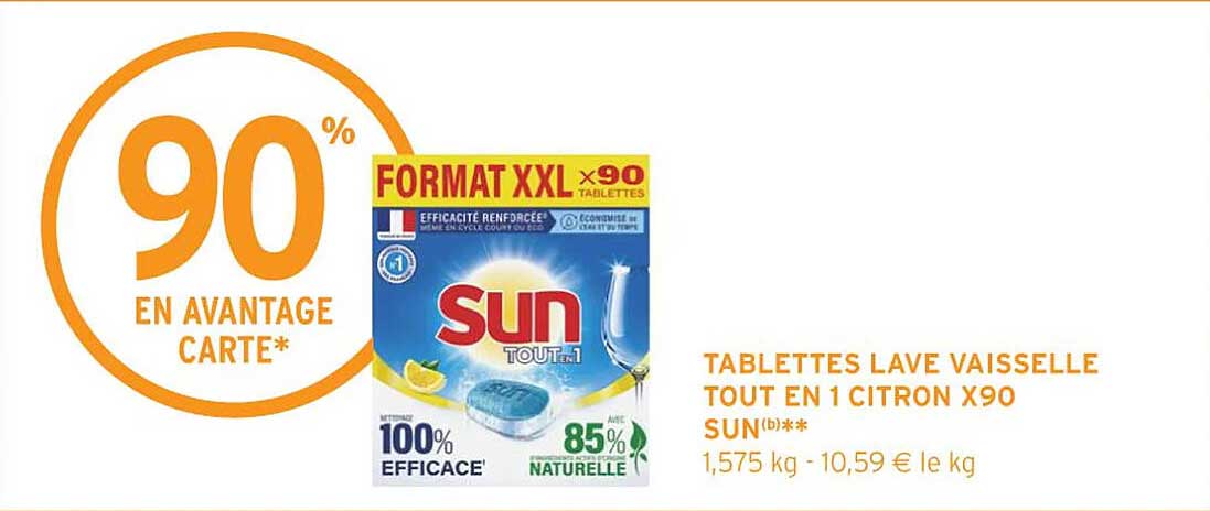 tablettes lave vaisselle tout en 1 citron x90 sun