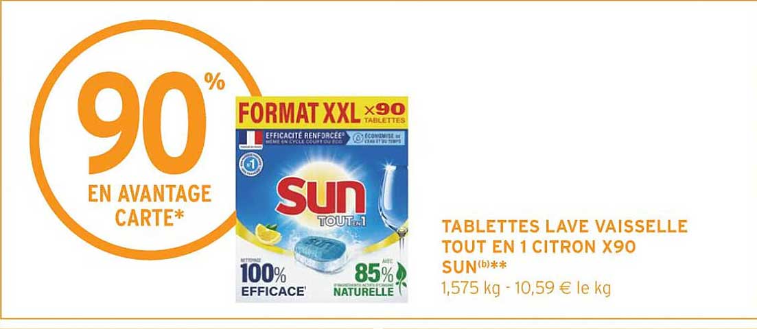 tablettes lave vaisselle tout en 1 citron x90 sun