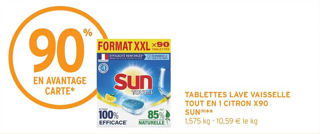 tablettes lave vaisselle tout en 1 citron x90 sun