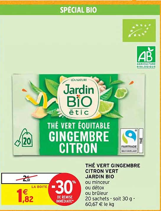 thé vert gingembre citron vert jardin bio ou minceur ou détox ou brûleur