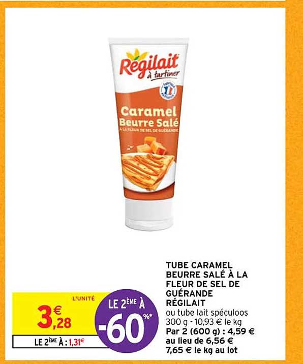Tube Caramel Beurre Salé à La Fleur De Sel De Guérande Régilait Ou Tube Lait Spéculoos