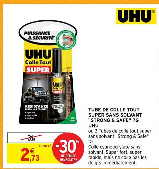 tube de colle tout super sans solvant "strong & safe" 7g uhu
