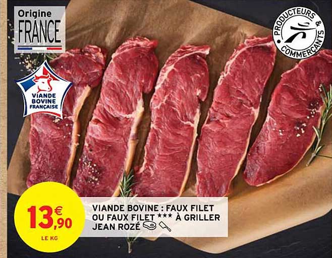 viande bovine : faux filet ou faux filet *** à griller jean rozé