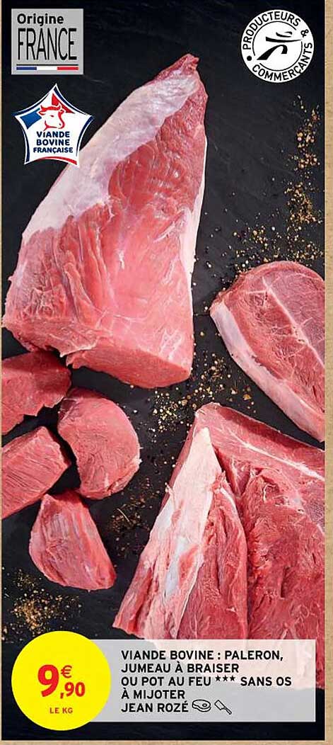viande bovine : paleron, jumeau à braiser ou pot au feu *** sans os à mijoter jean rozé