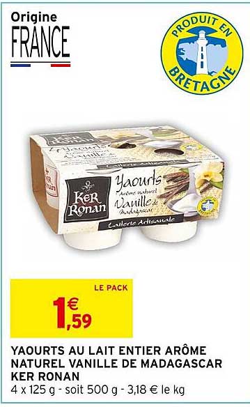 yaourts au lait entier arôme naturel vanille de madagascar ker ronan