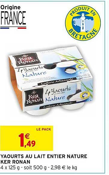 yaourts au lait entier nature ker ronan