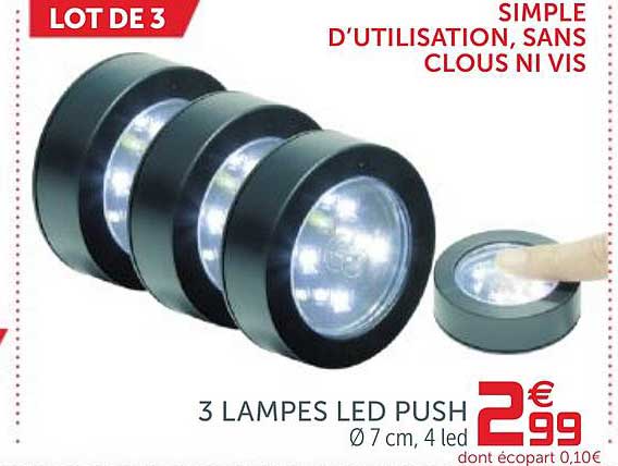 3 lampes led push