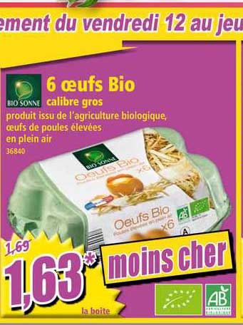6 oeufs bio calibre gros bio sonne