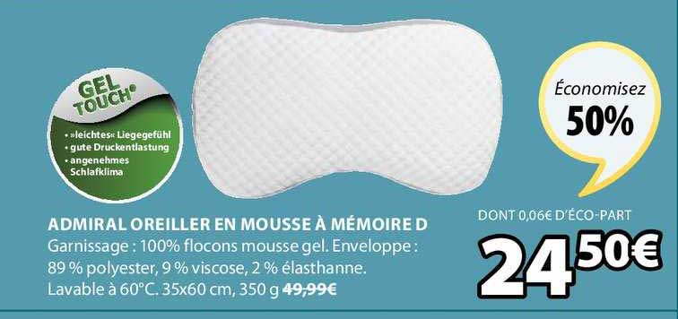 admiral oreiller en mousse à mémoire d