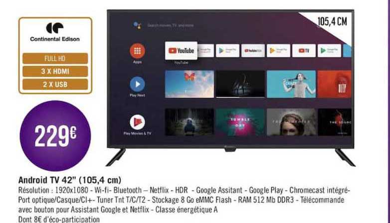 Android Tv 42" Continental Edison (105,4 Cm)