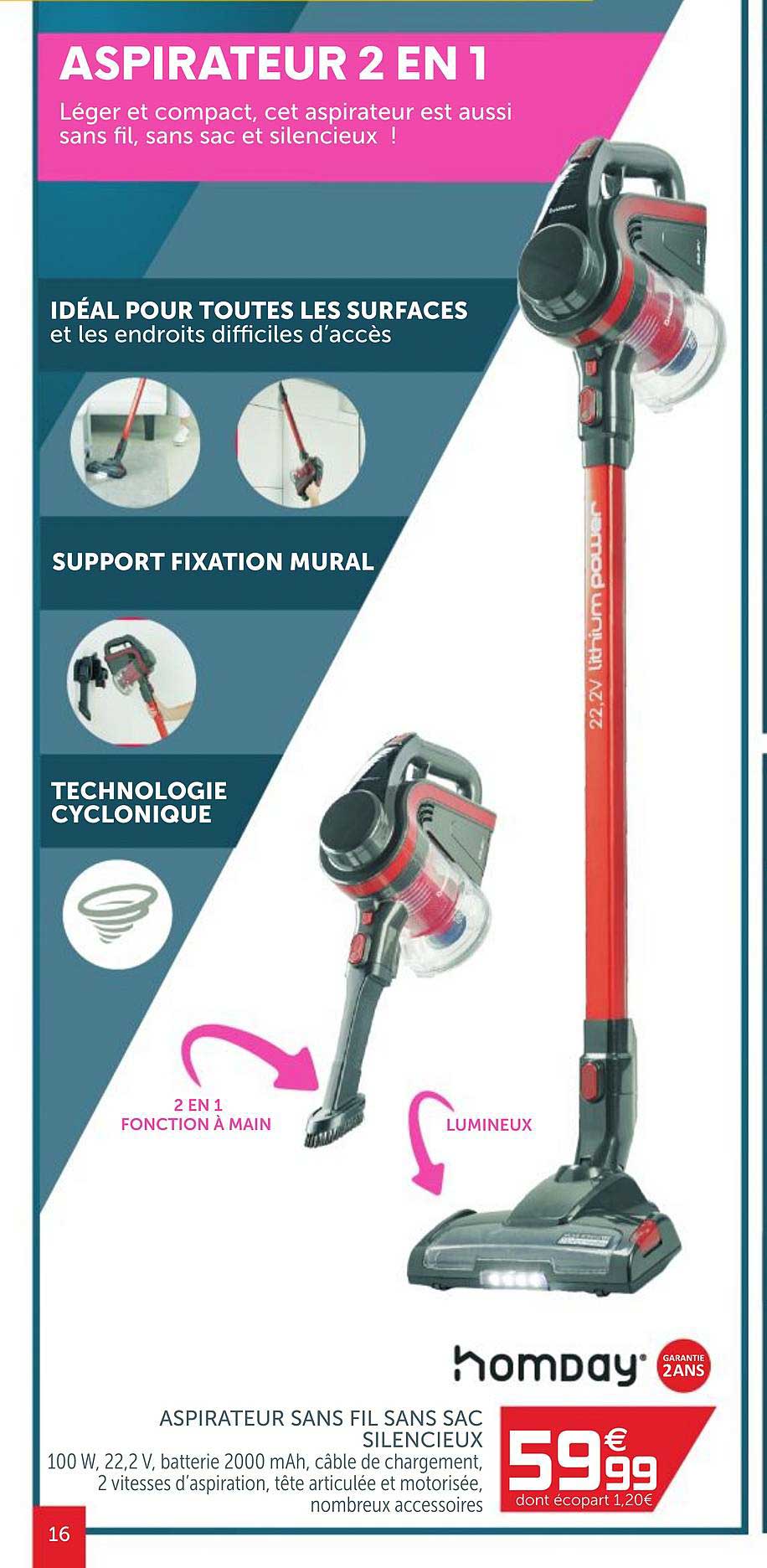 Aspirateur Sans Fil Sans Sac Homday