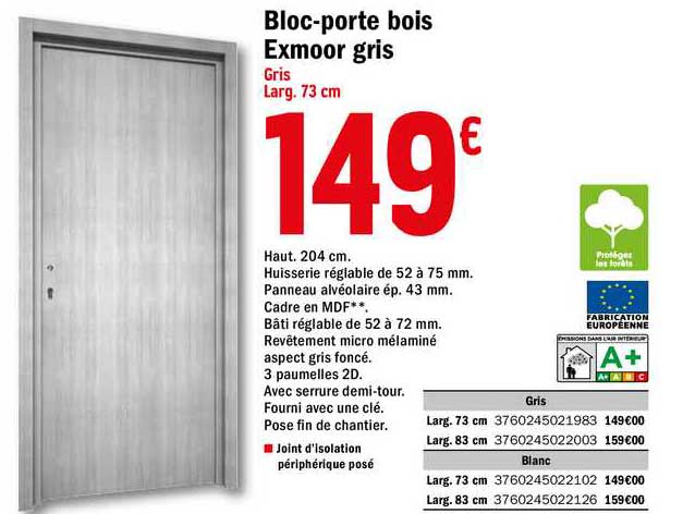 bloc-porte bois exmoor gris