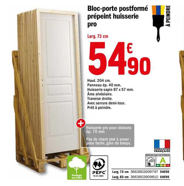 bloc-porte postformé prépeint huisserie pro