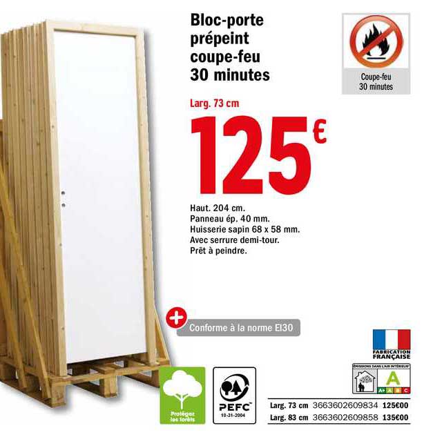 bloc-porte prépeint coupe-feu 30 minutes