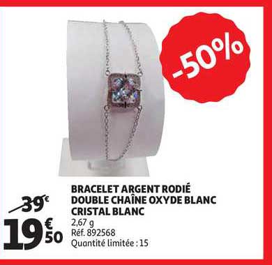 bracelet argent rodié double chaîne oxyde blanc cristal blanc