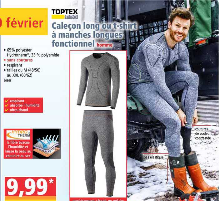 caleçon long ou t-shirt à manches longues fonctionnel toptex