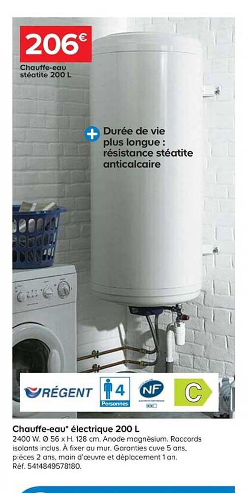 chauffe-eau électrique 200 l régent