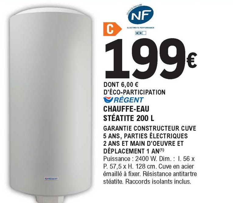 chauffe-eau stéatite 200 l régent