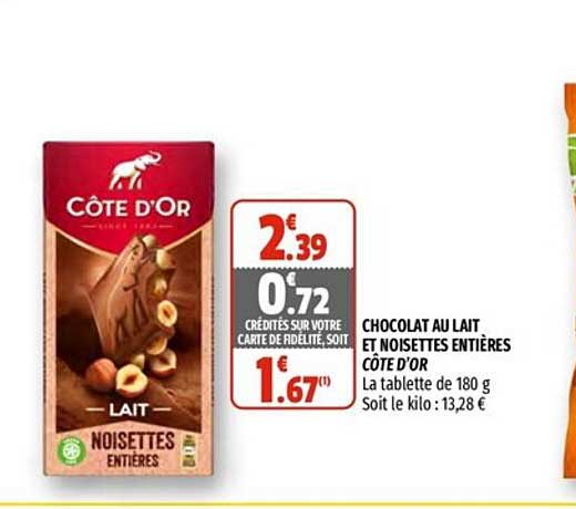 Chocolat Au Lait Et Noisettes Entières Côte D'or