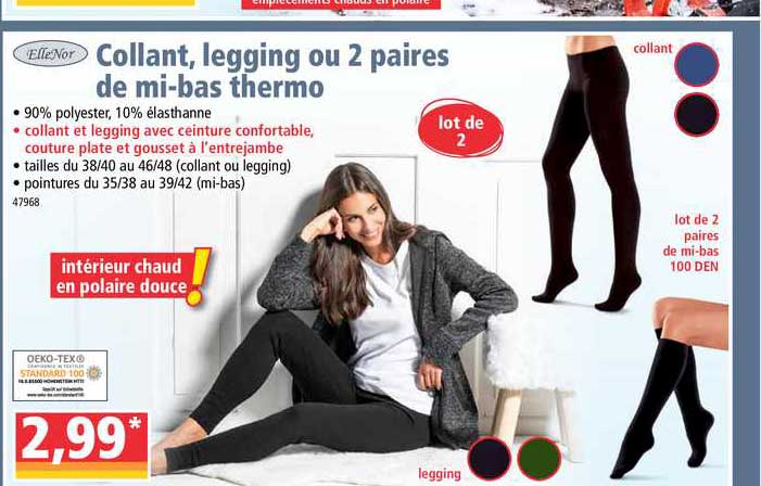 collant, legging ou 2 paires de mi-bas thermo ellenor
