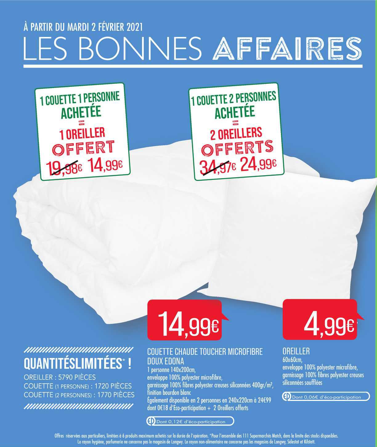 couette chaude toucher microfibre doux edona, oreiller