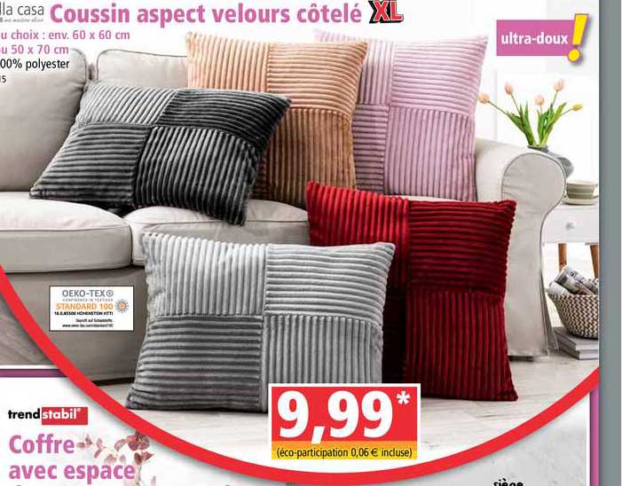 coussin aspect velours côtelé