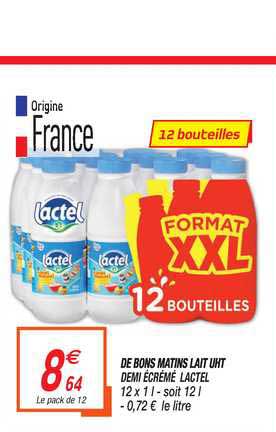 de bons matins lait uht demi écrémé lactel