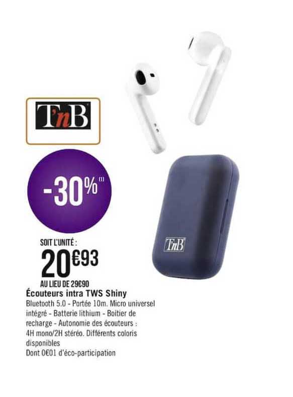 écouteurs intra tws shiny tnb