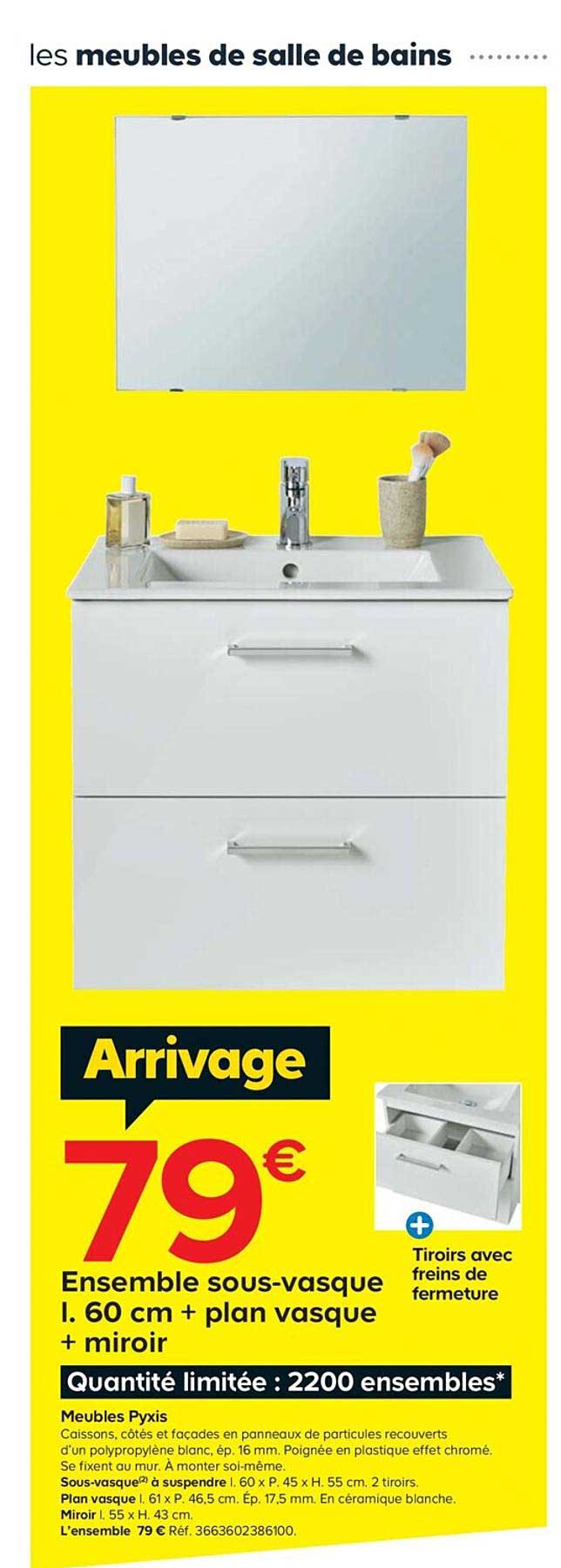 ensemble sous-vasque l. 60 cm + plan vasque + miroir