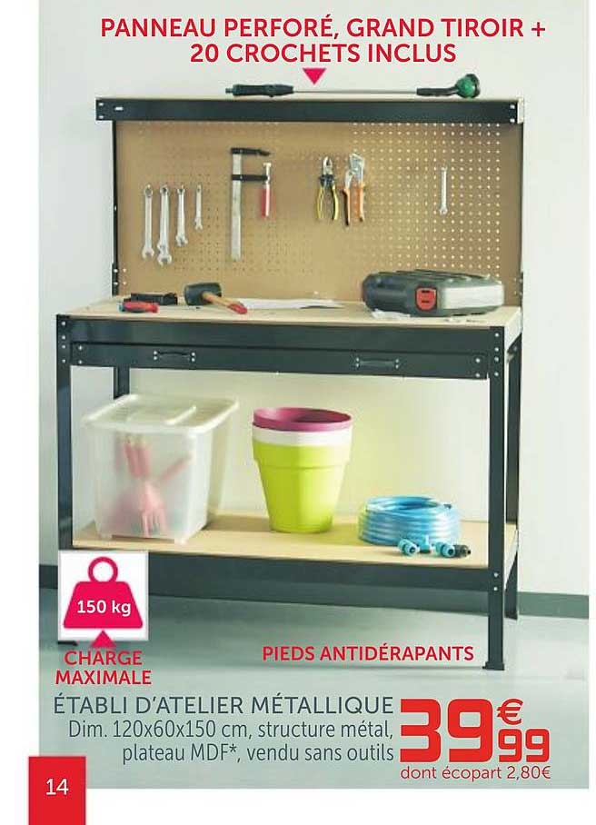 établi d'atelier métallique