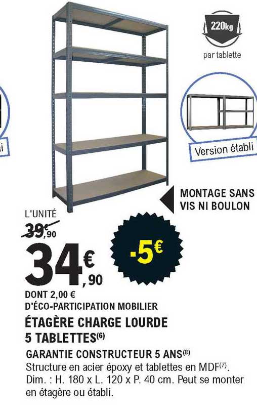 étagère charge lourde 5 tablettes