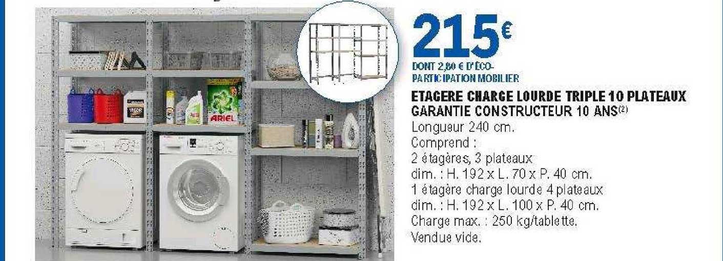 étagère charge lourde triple 10 plateaux