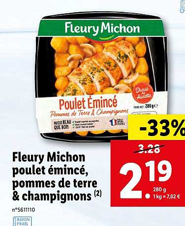 fleury michon poulet émincé, pommes de terre & champignons