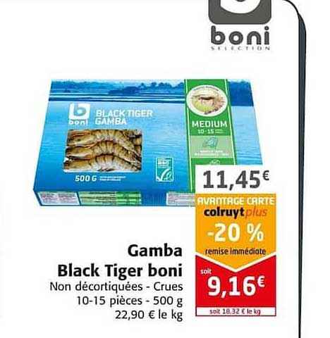 gamba black tiger boni